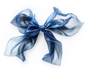 Naklejka premium Elegant blue sheer ribbon bow isolated on a light background, perfect for gifts.