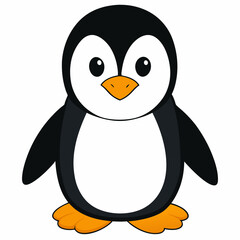 Obraz premium Cute cartoon penguin isolated on white background. Side view. Vector illustration.