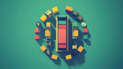 Fototapeta premium International shipping flat design top view global trade animation triadic color scheme