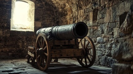 display cannon in a castle above a window
