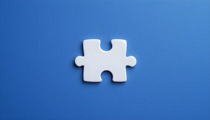 Fototapeta premium Pièce de puzzle centrée sur fond bleu uni symbole business unique trouver sa place recherche soi.