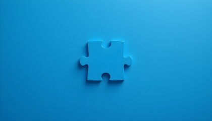 Obraz premium Pièce de puzzle centrée sur fond bleu uni symbole business unique trouver sa place recherche soi.
