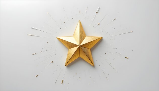 &Eacute;toile dor&eacute;e brillante &agrave; cinq branches centr&eacute;e sur fond blanc uni. Symbole Sapin No&euml;l.