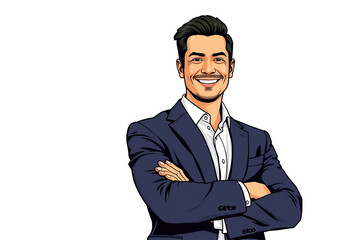 Professional Businessman PNG in a Suit with Arms Crossed - Vector Illustration with transparent background