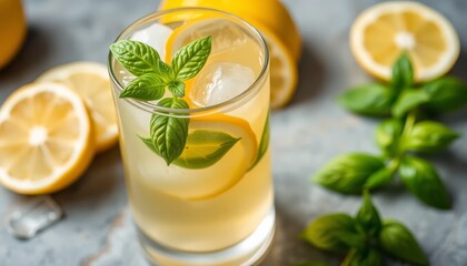 Fototapeta premium Refreshing Lemon Iced Tea with Fresh Mint