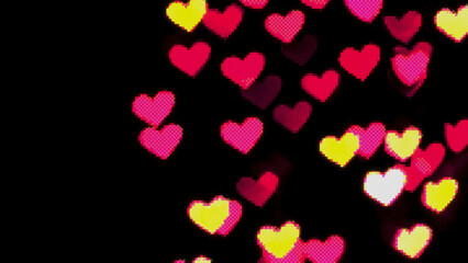 Digital distorted interlaced pink 8 bit hearts futuristic pattern. Cyberpunk love background with motion glitch effect. Retro futurism, Cyber romantic vaporwave flyer design, rave 80s, 90s aesthetic