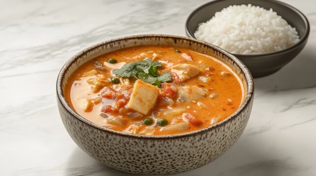 Bowl of phanaeng curry served with rice
