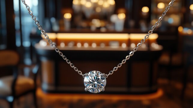 Elegant diamond solitaire pendant necklace on a delicate chain.