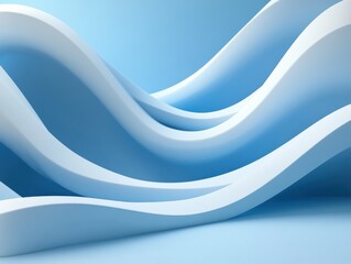 Obraz premium Abstract Composition of Curvy Blue Waves Creating a Serene and Artistic Background with Soft Shadows and Gentle Light Reflections in a Minimalist Style