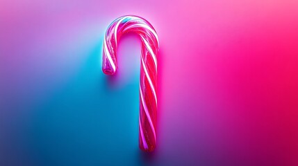 Fototapeta premium Isolated against a vibrant background is a sleek candy cane with neon light highlights
