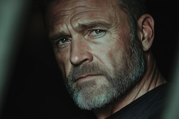 Fototapeta premium Pensive Mature Man with Beard in Dramatic Lighting