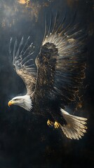 Eagle Flight With Golden Accents Against Dark Skies Captivating Bird Of Prey In Motion Art