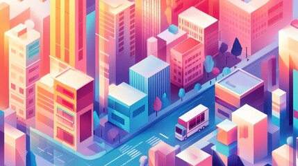 Fototapeta premium Last-mile delivery flat design top view smart city theme water color colored pastel