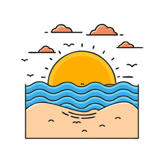 beach sunset icon, beach sunset vector illustration-simple illustration of beach sunset, perfect for beach sunset logos and icons
