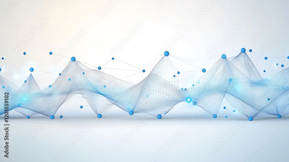 Canvas Prints abstract geometric wave pattern: interconnected blue and white shapes on gray background