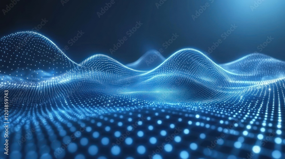 Canvas Prints abstract glowing blue digital landscape with particle waves