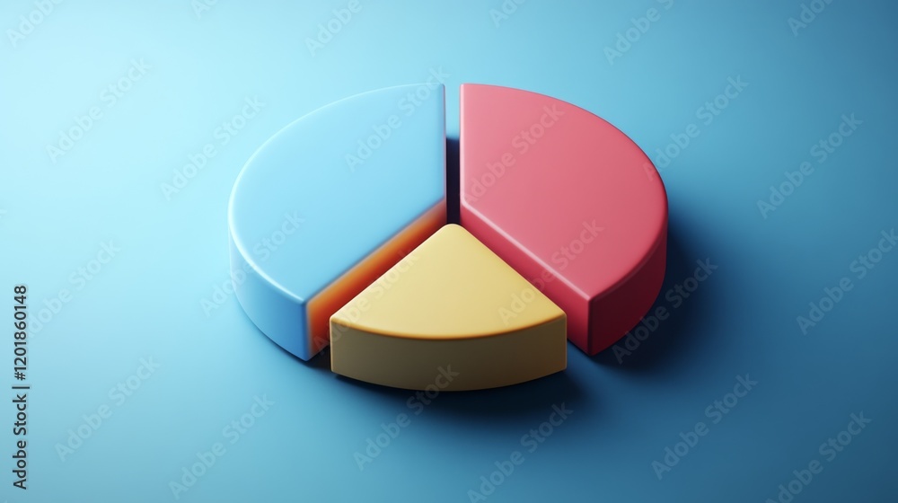 Poster a detailed shot of a d pie chart with segmented sections and labels, displaying data in a visually e