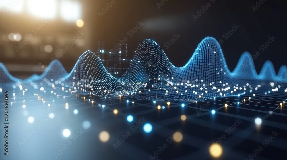 Canvas Prints abstract digital landscape of glowing points and interconnected peaks
