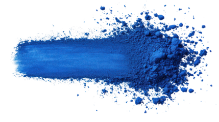 A vibrant blue powder splattered across a white surface, creating an eye-catching abstract design. Perfect for artistic and creative projects.