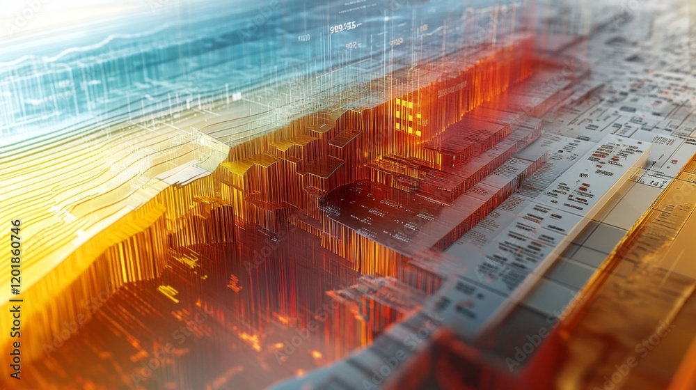 Leinwandbilder a detailed shot of a d surface graph with color gradients and data overlays, depicting complex finan