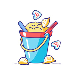 sand pail overflowing with seashells icon