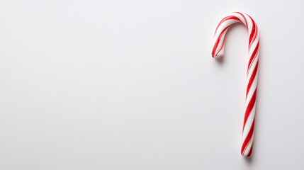 Classic red-and-white striped Christmas candy cane on a plain white background