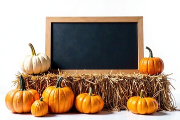 Fall Harvest Blackboard on Hay Bale - Vibrant Autumn Still Life