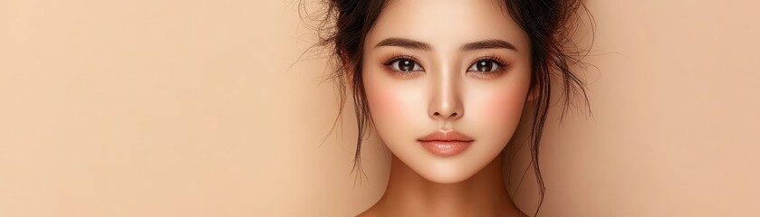 Fototapeta premium Captivating portrait woman with long flowing hair and striking brown eyes portrait
