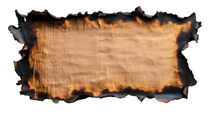 Burnt Paper Blank Isolated on White Background, Charred Edges with Scorched Texture, Vintage and Rustic Look, Torn and Weathered Appearance, Perfect for Creative or Decorative Concepts