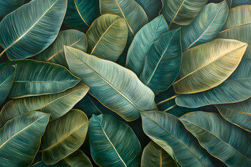 Obraz premium Lush, vibrant green leaves, rich textures, detailed botanical painting. Perfect for nature, design, and wellness projects.