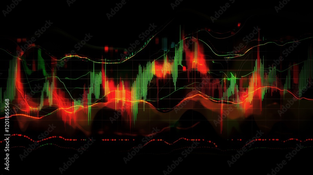 Aufkleber a financial chart displaying stock market trends on a computer screen, with green and red candlestic