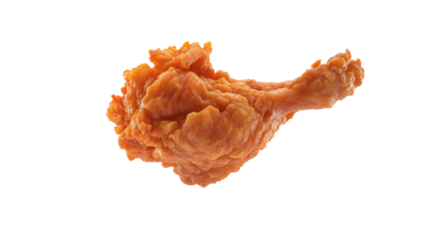 A crispy fried chicken leg, golden-brown and appetizing, perfect for fast food menus or home cooking promotions. Ideal for culinary projects.