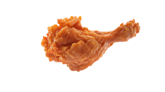 A crispy fried chicken leg, golden-brown and appetizing, perfect for fast food menus or home cooking promotions. Ideal for culinary projects.