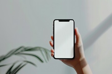 Detailed Color Image of Woman Hand Holding Modern Smatphone Mockup on White