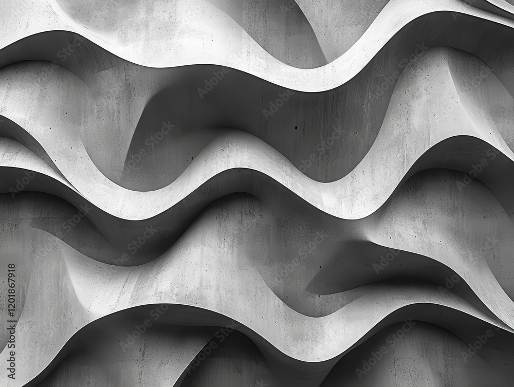 Poster abstract wave pattern in gray concrete creating depth and texture for modern architectural design in