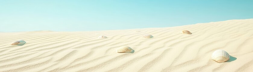 Seashells scattered across the sandy beach serene coastal landscape