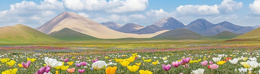 Obraz premium Breathtaking mountain vista field of wildflowers in full bloom scenic
