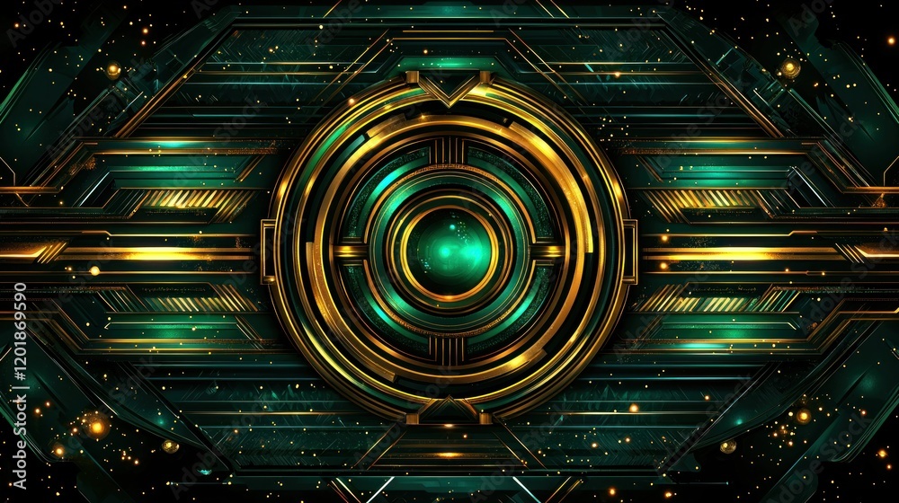 Canvas Prints abstract futuristic emerald and gold technology interface