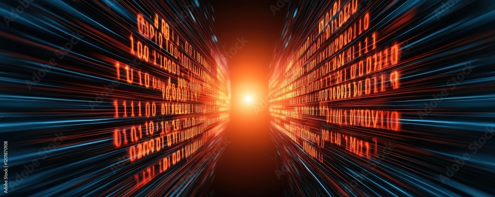 Fototapete a luminous burst surrounded by flowing data streams, conveying a sense of digital movement and energ