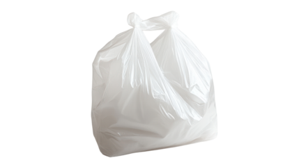 A close-up image of a tied white plastic garbage bag, representing waste management and environmental concerns in urban areas.