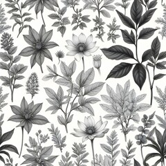 Obraz premium Hand drawn botanical illustrations in black and white