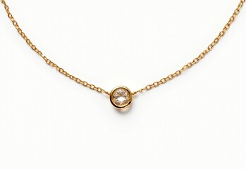 Fototapeta premium Top View Gold Necklace Editorial Photo White Background Margins Isolated Jewelry Minimalist Elegant Product Style Detailed 