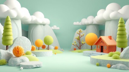 Whimsical 3D Render of a Cozy Cottage in a Dreamy Landscape