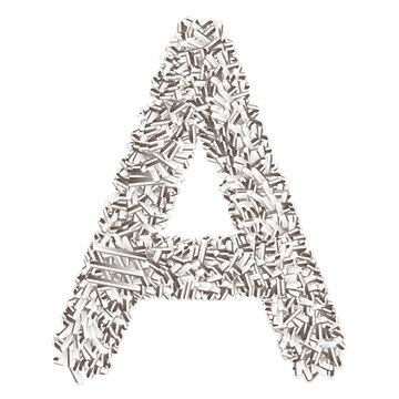 Letter A made of white capsules against a black background creating a bold design