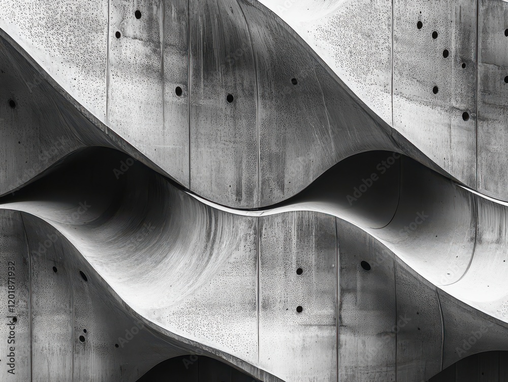 Poster artistic representation of curved concrete waves showcasing modern architecture and abstract design 