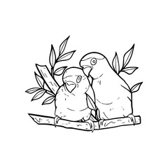 two parrots sitting on a branch coloring page