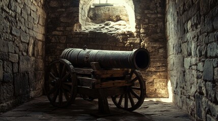 display cannon in a castle above a window