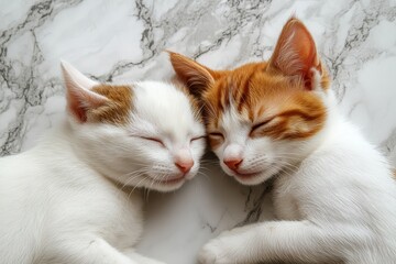Two Adorable Kittens Sleeping Peacefully on a Beautiful Marble Surface Together
