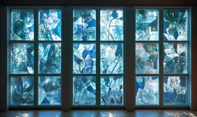 Abstract Blue Glass Window Pane Mosaic Art