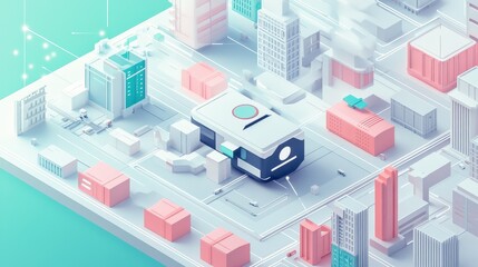 Online parcel tracking flat design side view futuristic technology animation colored pastel